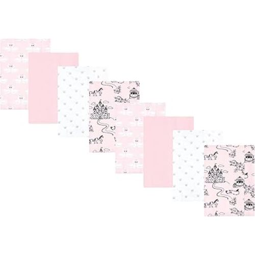 Hudson Baby Cotton Poly Flannel Burp Cloths Multipack, Fairytale Princess 8-Pack, One Size