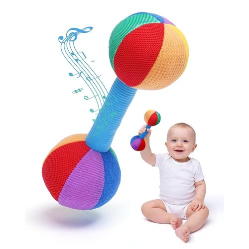 Jollybaby Soft Plush Stuffed Baby Dumbbell Rattle Toys for 0-3-6 Months Newborn, High Contrast Colorful Sensory Rattles Weights Toys for Infant Baby 0-3 Months, Funny Baby Boy Girls Shower Gifts