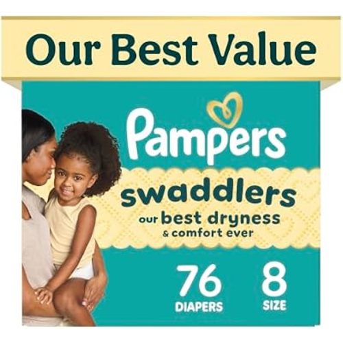 Swaddlers Diapers, Size 8 (30+ lbs), 76 Count, Fragrance Free, Hypoallergenic, Absorbent, Pediatrician Recommended, Skin Safe