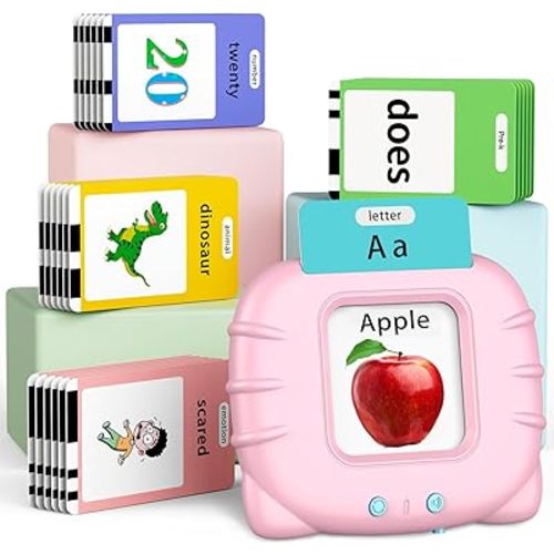 Eaever 580 Words Talking Flash Cards with Dolch Words, Number(0-100) Etc, Speech Therapy Toys for Girls Ages 3 4 5 6, Pink