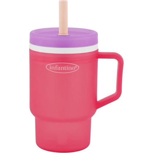 Infantino My 1st Tumbler, 10 Oz. Durable Plastic Sippy Cup with Straw & Handle, Spill-Resistant, for On-The-Go, BPA-Free Transition Baby Cup, Hibiscus