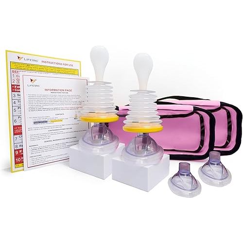 LifeVac Pink Travel Kit 2 Pack - Portable Suction Rescue Device, First Aid Kit for Kids and Adults, Portable Airway Suction Device for Children and Adults