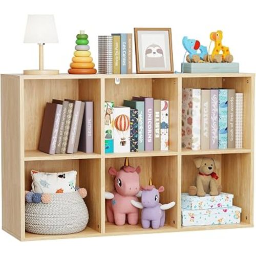 6 Cube Storage Organizer, Kids Cubby Bookshelf, Cube Bookcase with Closed Back Panel, Thickened Panels, Anti-Tip Kit, Toy Storage Organizer for Nursery, Classroom, Kids Room (Wood)
