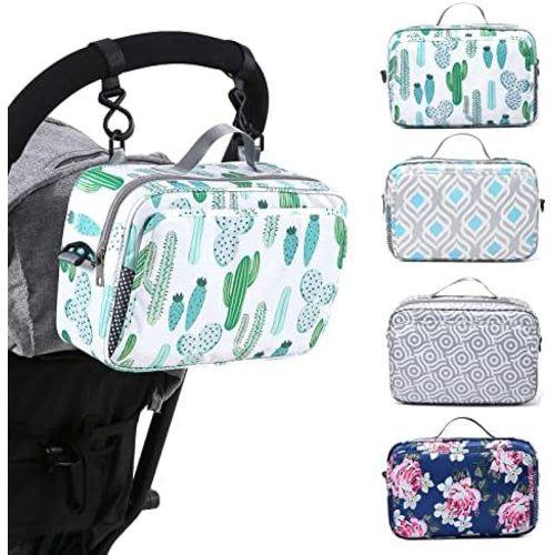 GOGOSO Baby Non-Slip Stroller Organizer Bag for Diapers with Insulated Pocket, Stroller Hooks and Adjustable Strap,Universal Fit Most Strollers Cactus