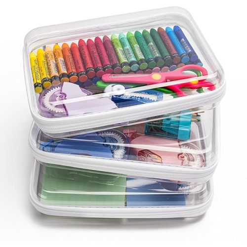 3PCS Clear Hard Shell Zipper Case,Portable Cosmetic Bag with Zipper, Diaper Bag Organizing Pouches, Kid's Toy Storage Organizer Bins,Hard Plastic Case, Christmas Storage Bins