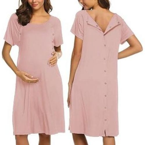 Ekouaer Women’s Nursing/Delivery/Labor/Hospital Nightdress Short Sleeve Maternity Nightgown with Button