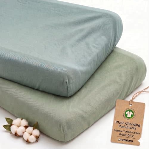 Organic Changing Pad Cover 32x16 | Diaper Changing Table Covers | 100% GOTS organic cotton · plush, cloud-soft · no plastic layer · elastic all round · pack of 2
