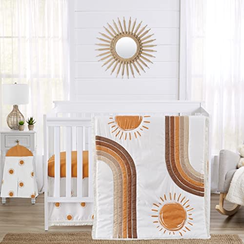 Sweet Jojo Designs 4-Piece Baby Crib Bedding Set (Vintage Rainbow Boho Sun) for Boys or Girls, Infants/Nursery incl. Blanket, Fitted Sheet, Skirt, Diaper Stacker (Bohemian, Neutral, Sunshine, Retro)