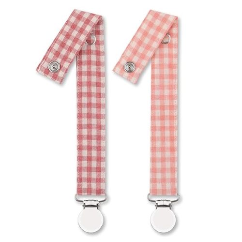 Pacifier Clip Leash Soothie Holder Unisex plaid button for girl （2 pack）