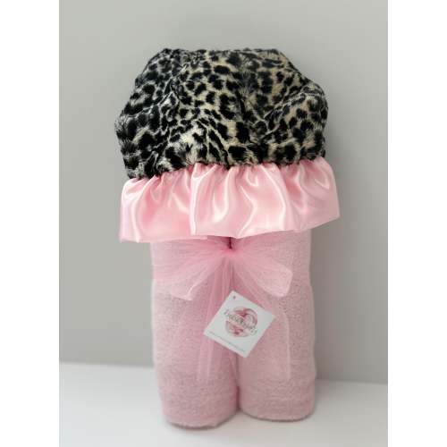 Plush Hooded Bath Towel- Pink Cheetah