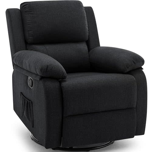 Korser Recliner Chair, 360 Swivel Rocker Chair for Adults, Small Rocking Recliner for Small Spaces, Upholstered Fabric Glider Recliner Nursery (Swivel Rocker Recliner, Charcoal Black)