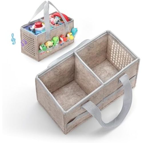 Carrying Case for Toniebox Starter Set and Tonies Figurines, Travel Felt Cloth Musical Toy Folding Bag for Toniebox 2 & Accessories (Oatmeal)