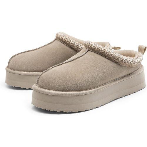 DREAM PAIRS Women's Platform Slippers Genuine Suede Slip-on Warm FuzzyEasy Autumn Winter Fluffy Comfy Furry Shoes for Outdoor Indoor
