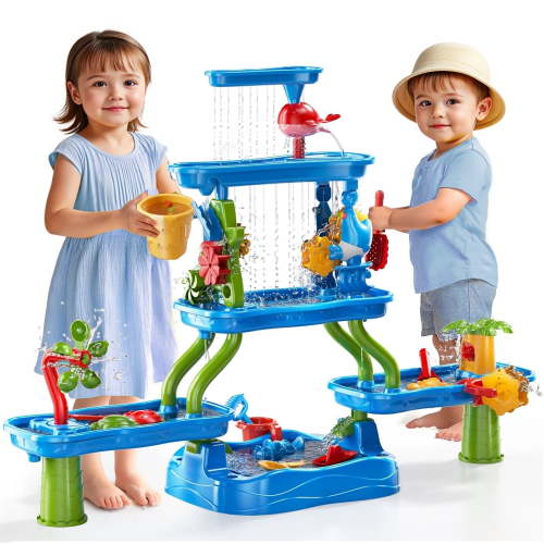 deals! ALLJOY 5-Tier Water Table for Toddlers 1-3 4-8, Outdoor Toys Sand Sensory Table Outside Water Play Beach Toys for Toddlers Kids Summer Gifts