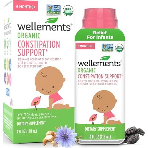 Wellements Organic Constipation Relief for Infants Babies & Toddler 4 Fl Oz | Safe and Gentle Organic Constipation Relief for Infants | No Harsh Laxatives | USDA Certified Organic | 6 Months +