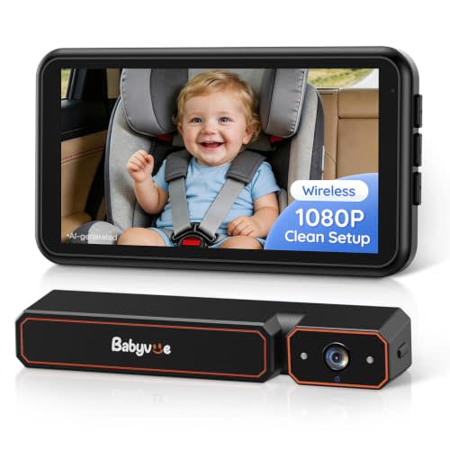 Babyvue Wireless Baby Car Camera, No Wiring Baby Car Monitor Easy Setup | 5.2" Display, HD1080P, Auto IR Night Vision, Mirror Image, 3X Zoom, Auto Start-Stop, Brightness Adjustable