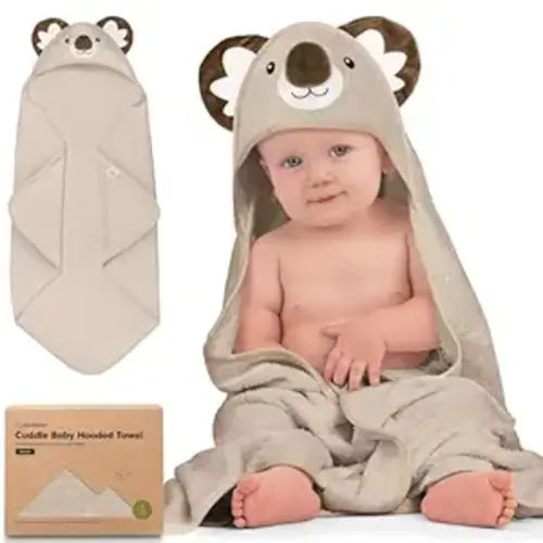 KeaBabies Hooded Baby Towel for Newborn - Viscose Derived from Bamboo Large Baby Bath Towels with Hood for Boys, Girls, Toddler, Extra Absorbent & Soft Newborn Bath Essentials (Koala, Regular)