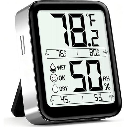 Antonki Room Thermometer Indoor Hygrometer Digital Temperature and Humidity Sensor Meter Humidity Monitor with Max/Min Records - AAA Battery Included