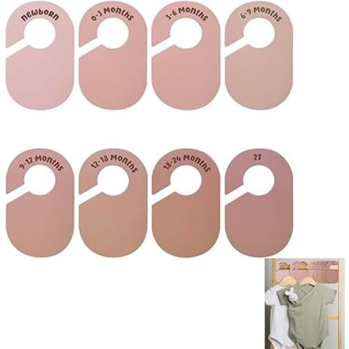 8pcs Double-Sided Baby Clothes Size Dividers and Wardrobe Organizer, Neutral color Nursery Closet Size Separators for Baby Boy Girl, Portable Closet Dividers for Infant Clothing Storage