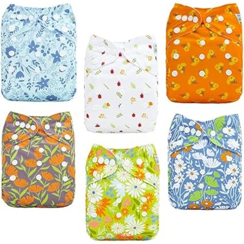 ALVABABY Baby Cloth Diapers 6 Pack with 12 Inserts Cloth Diaper Covers Adjustable Washable Reusable for Baby Girls and Boys