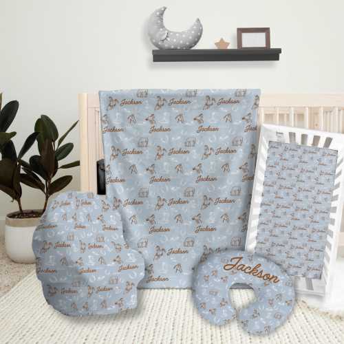 Western Horse Crib Bedding Set, Personalized Baby Boy Nursery Bedding, Personalized Baby Shower Gift,Cowboy Equestrian Aesthetic Nursery Set