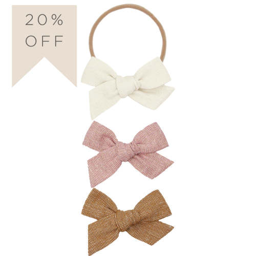 Linen Bow 3 Pack: Metallic Rose Headbands