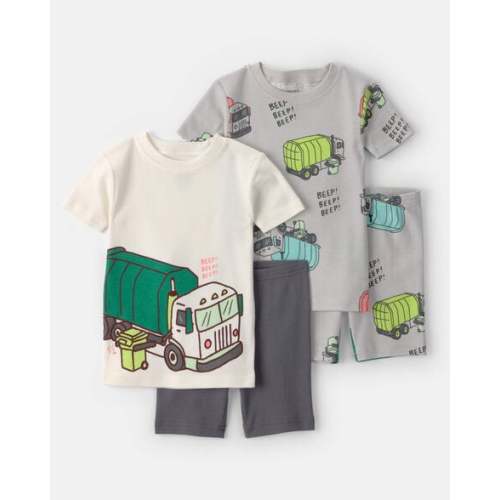 Toddler Boy Trash Truck 100% Cotton Short-Sleeve Snug Fit 4-Piece Pajama Set - Grey | Carter's