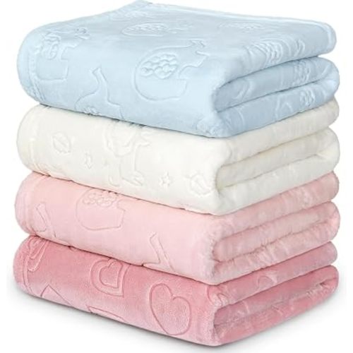 BORITAR 4 PCS Baby Blanket 3D Animal Fleece Blanket for Girls 30 x 40 Inch