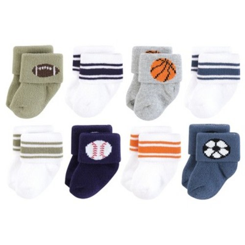 Hudson Baby Infant Boys Cotton Rich Newborn and Terry Socks 8-Pack, Sports, 0-6 Months