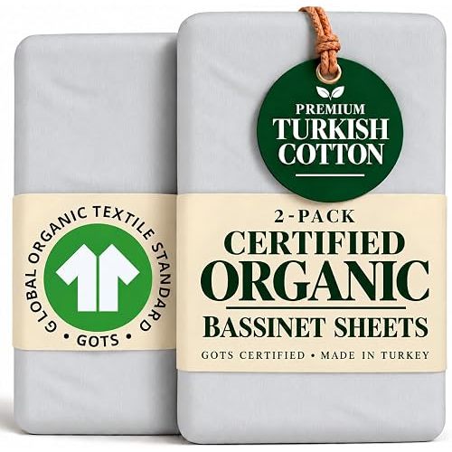 Bunnyjik GOTS Organic Bedside Bassinet Sheets 33x20 for Newton, Maxi Cosi Iora, Angel Bliss, Koola Baby Bond, Harppa Cudly 3 in 1– PLUSH & CLOUD SOFT 2 Pack Cotton Cover Boy, Girl 33 x 20 upto 35 x 19