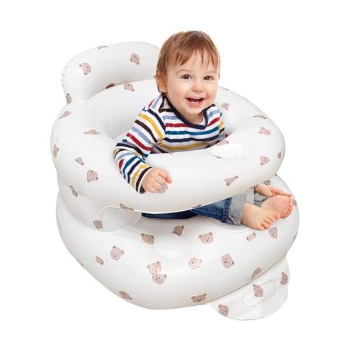 Inflatable Baby Seat for Babies 3-36 Months,Baby Floor Chair with Built in Air Pump,Infant Back Support Seat for Sitting & Learning to Sit (Bear)