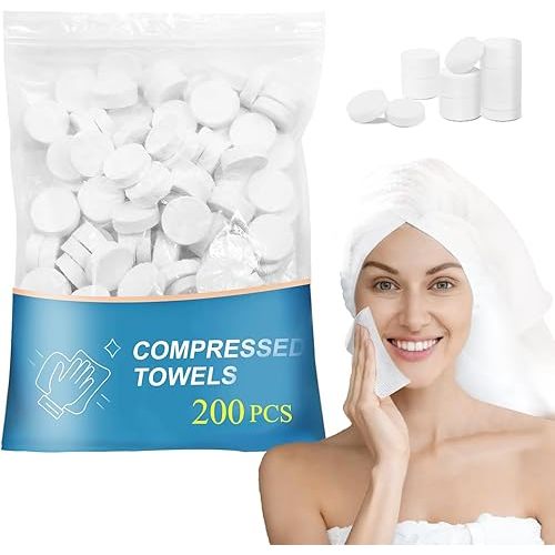 200 PCS Compressed Towels Bulk Coin Tissues Portable Mini Disposable Face Compressed Camping Towels for Travel Home Hotel and Outdoor Activities
