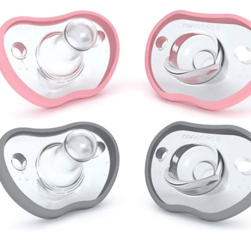 Nanobebe Baby Pacifiers 0-3 Month - Orthodontic, Curves Comfortably with Face Contour, Award Winning for Breastfeeding Babies, 100% Silicone, Baby Registry Gift 4pk, Sage/White