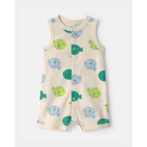 Baby Pufferfish Sleeveless Romper - Cream/Green | Carter's