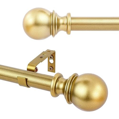 Curtain Rods for windows,1" Diameter Curtain Rod, 32-144" Standard Decorative Window Curtain Rod Set with Brackets for bathroom Kitchen Bedroom Window, Gold