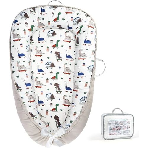 KISS GOLD Baby Lounger - Breathable Soft Cotton Cover Baby Lounger Nest, Babies Essentials Gifts, Portable Lounger for Baby Tummy Time Floor Playing Seated Support for Home and Travel