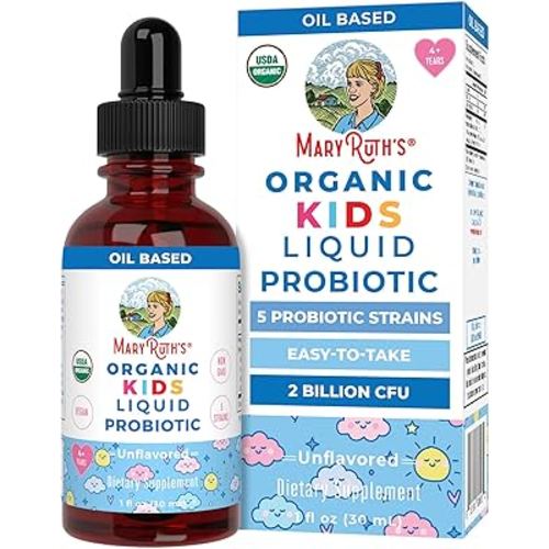 MaryRuth Organics Kids Probiotic Liquid Drops | USDA Organic Probiotics for Digestive Health | Ages 4+ Gut Health & Immune Support Supplement | Overall Health | Vegan | Non-GMO | 1 Fl Oz