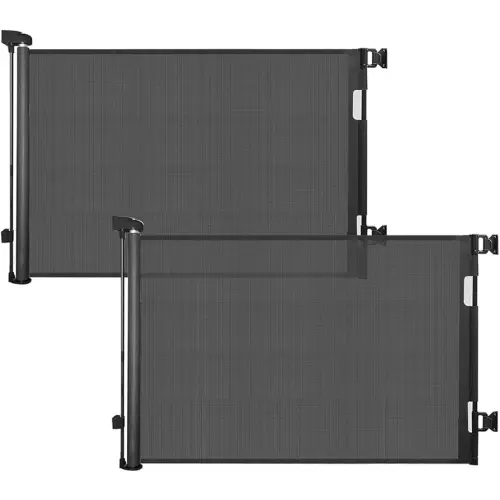(2 Pack) Retractable Baby Gate for Doorways and Stairs, Mesh Safety Gate for Pet, Indoor & Outdoor Use, One-Hand Operation, Easy Installation, 33.6" Tall, Expands to 55" Wide(Black,33.6"x55"