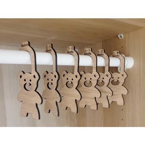 Personalised Baby Hangers, Bear Shape Wardrobe Dividers, Wooden Clothes Hangers for Nursery, Bear Gift for New Baby Boy, Newborn Gift Idea