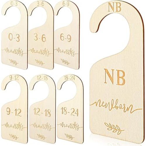 7pcs Wooden Baby Closet Dividers, Clothes Size Markers for Baby, Nursery Closet Dividers for 0-24 Months for Home Nursery Clothes