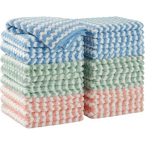 JOYMOOP 18 Pack Microfiber Cleaning Cloth, Kitchen Towels for Dish Drying Washing, Absorbent Streak Free Lint Free Rags for Cleaning, Reusable and Washable Towels - 10" x 10"
