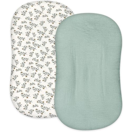 CANADA - Hooyax Muslin Baby Lounger Cover 2 Pack, Organic Removable Lounger Slipcover for Newborn, Baby Padded Infant Floor Seat Covers for Boys Girls (Light Green & Leaf)