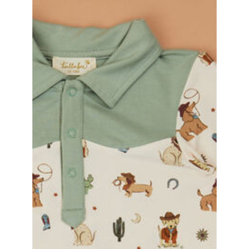 Howdy Hound Western Bodysuit in Green & Ivory | Tullabee