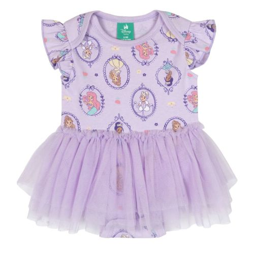 Disney Princess Newborn Baby Girls Mesh Ruffle Bodysuit Lavender 6-9 Months