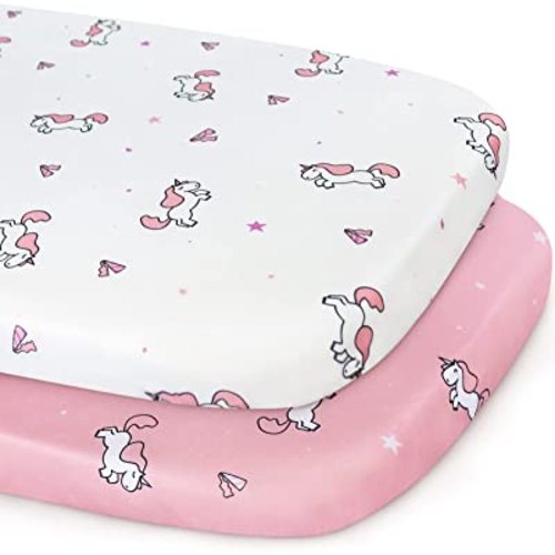 Bassinet Sheets 2 Pack, Stretchy Bassinet Sheet, Bassinet Sheets for Baby Girl Universal Fit for Rectangle, Oval, Hourglass Bassinet Pad/Mattress, Pink
