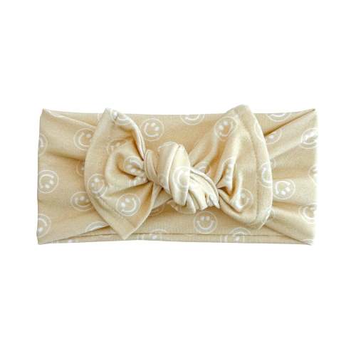 Tan Smiley Face Print Cotton Jersey Baby Headband | Harper + Remi
