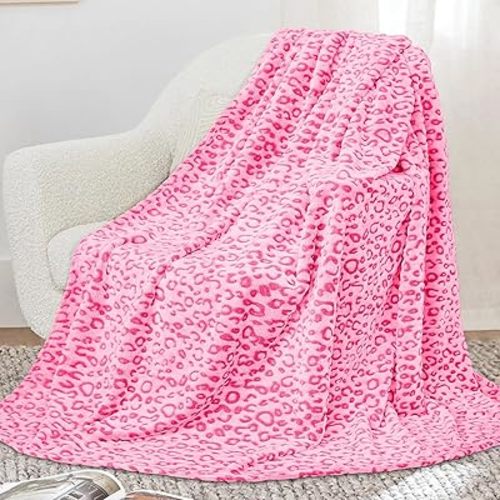 Warm Blanket Pink Soft Fleece Leopard Print Blanket Fuzzy Hot Pink Cheetah Print Throw Blankets for Bed Couch Sofa