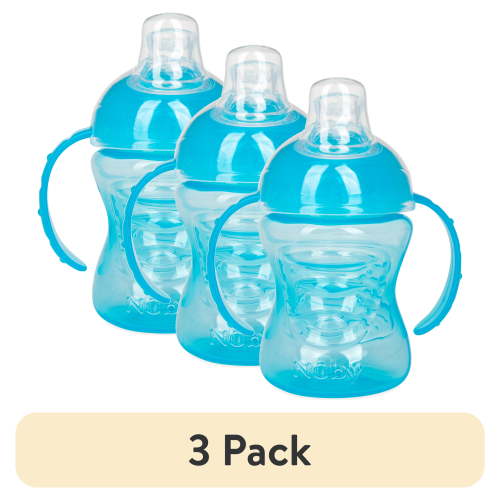 (3 pack) Nuby No-Spill Grip N' Sip Blue Soft Spout Sippy Cup, 8 fl oz