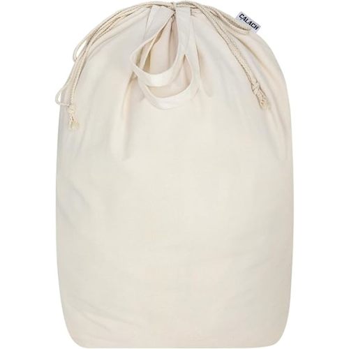 Canvas Laundry Bags 18x18in with Handles & Square Base, Extra Large Heavy Duty Laundry Basket Hamper Liner, Washable Drawstring Dirty Clothes Bag Canvas Storage Sack (Beige XL,1 Pack)
