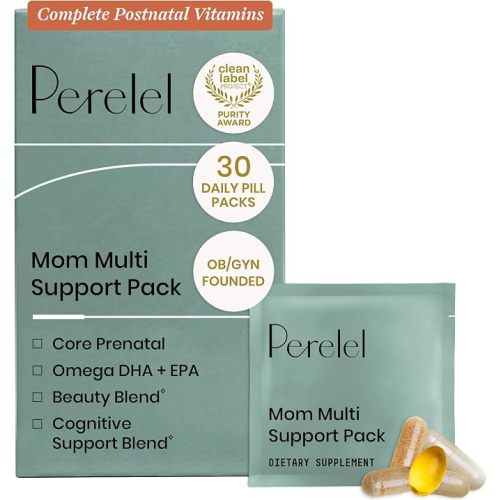 Perelel Mom Multi Postnatal Vitamins with Omega 3 DHA, Iron, & Collagen